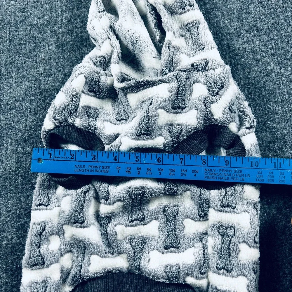 Kensington Kennel Club Dog Hoodie Fleece Sweater Grey White Bone Pattern Pet S